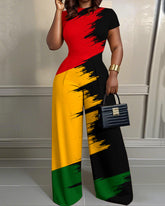 Color Blocks 2pcs Set Wide Leg Jumpsuit