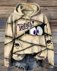 Halloween Boo Mummy Inspired Contrast Long-sleeved Hoodie