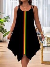 Three-color Stripe Print Irregular Hem Cami Dress