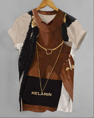Melanin Girl Artt Print V-neck Short Sleeve Tshirt