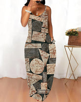 Sling African Geometric Print Pocket Maxi Dress