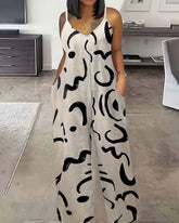 Women's Casual Crew Neck Irregular Stripes Jumpsuit