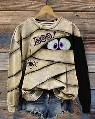 Halloween Boo Mummy Inspired Contrast Long Sleeve Sweatshirt