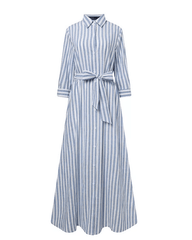 Classic Striped Belted Button-down Maxi Dress
