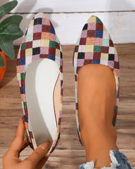 Pointed Toe Flat-soled Shallow-cut Plaid Shoes