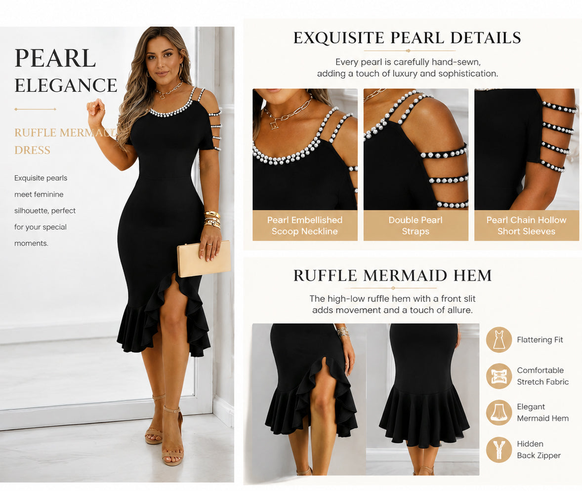 Ruffled Slit Pearl Bodycon Dress