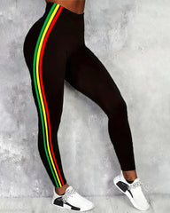High-waisted Reggae Stripes Fitted Stretchy Leggings