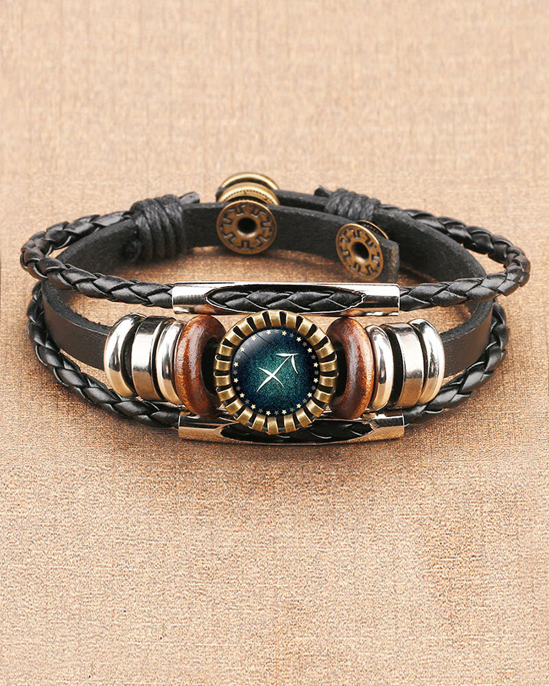 Twelve Constellations Time Gem Cowhide Bracelet
