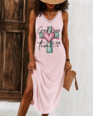 God Is Good All The Time Print Sleeveless Casual Dress