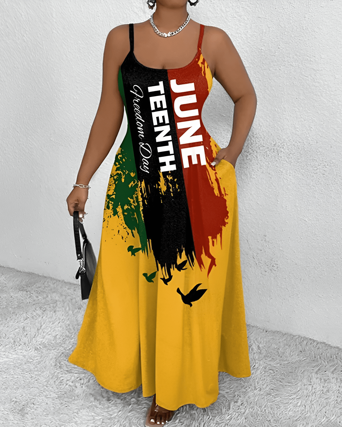 Sling Juneteenth Graffiti Print Pocket Maxi Dress