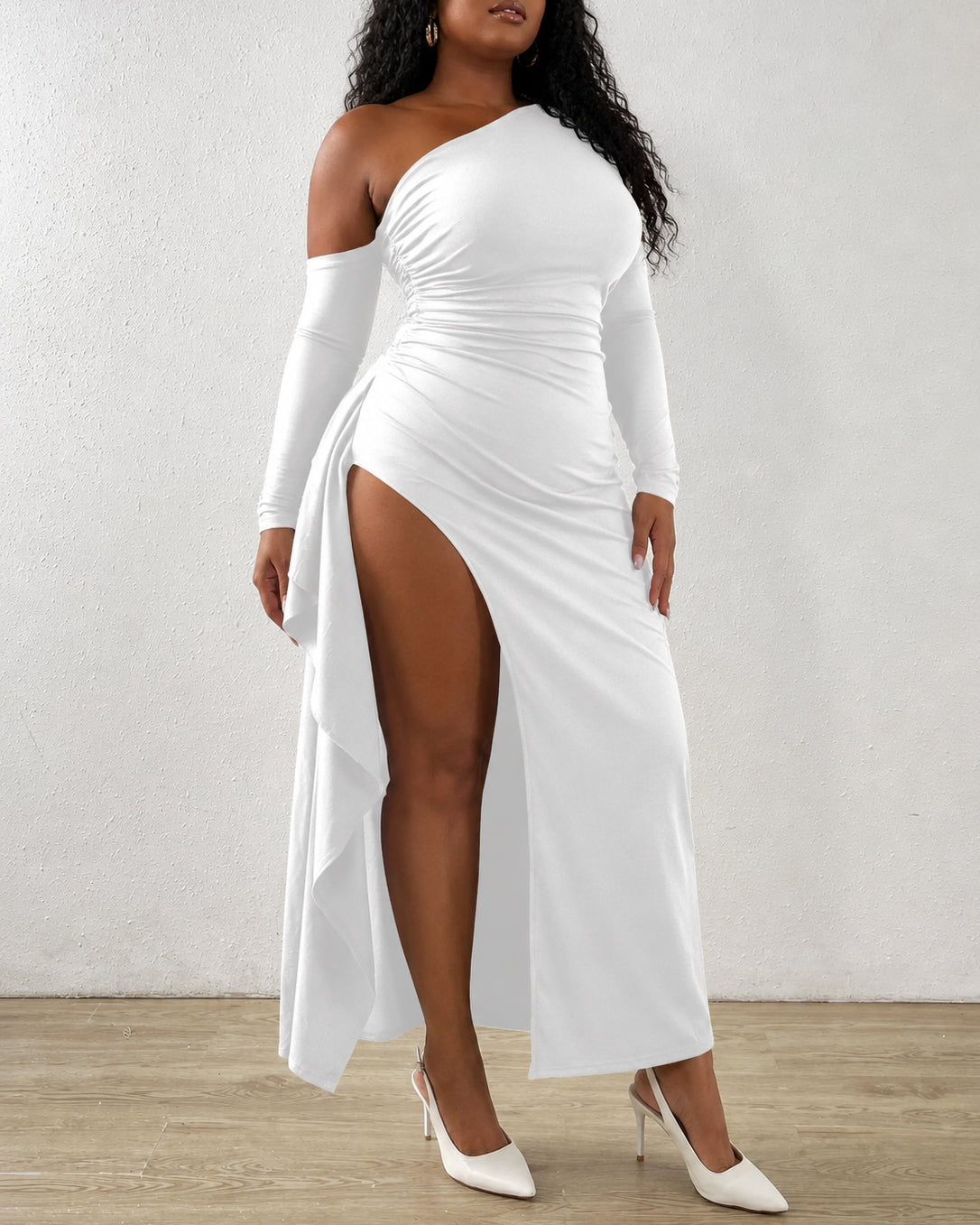 Off Shoulder and Buttocks Irregular Slit Long Skirt