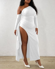 Off Shoulder and Buttocks Irregular Slit Long Skirt