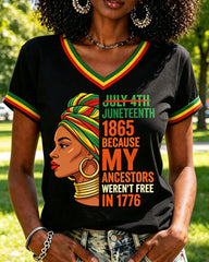 Juneteenth Black Women Freedom Since1865 V-neck Short Sleeve Tshirt