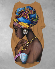Retro African Turban Princess Pockets Midi Dress
