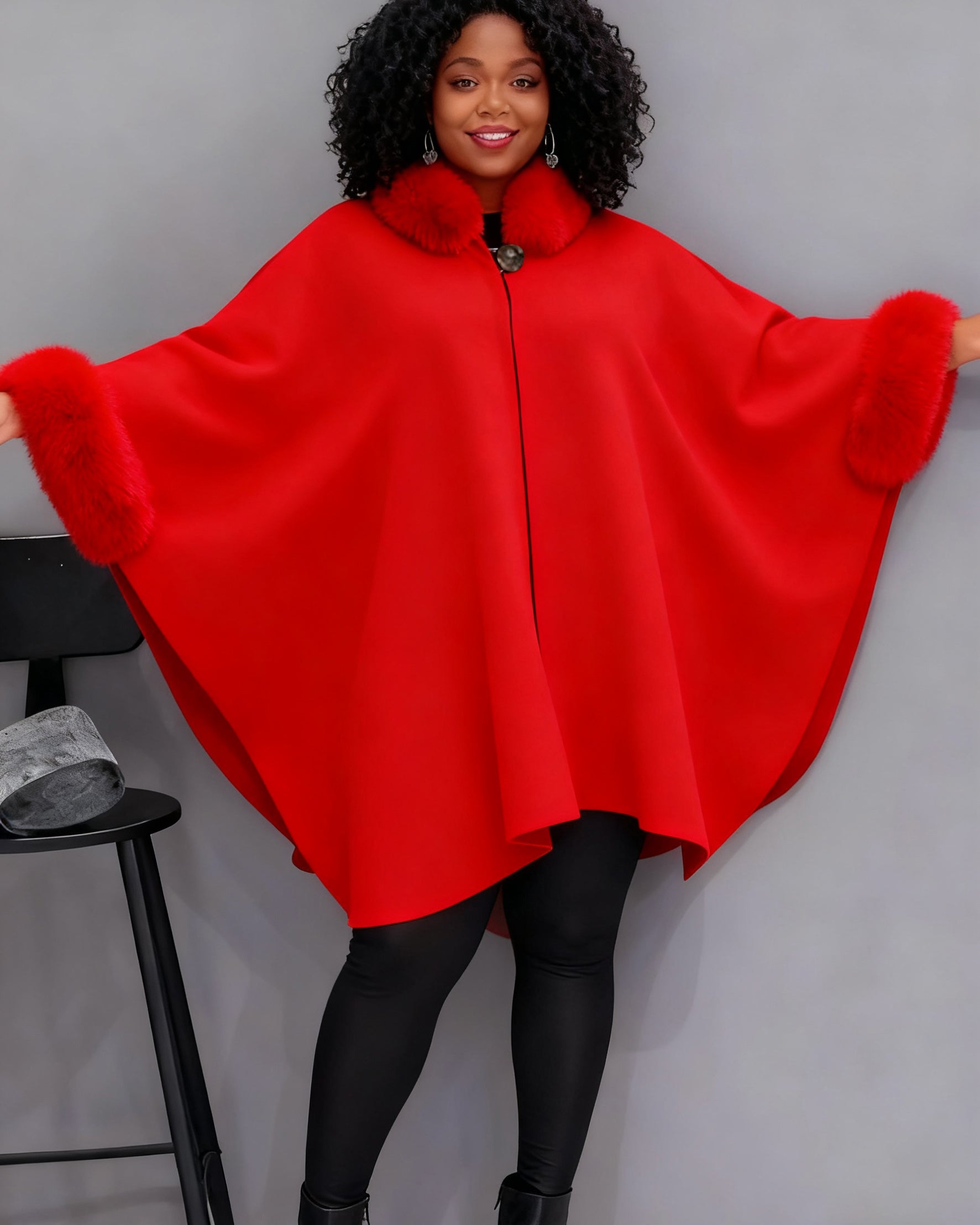 Autumn-Winter Hepburn-Style Wool Cape Coat (Rabbit Fur Collar) | Perfect for Self & Gift for BFF/Sister/Family