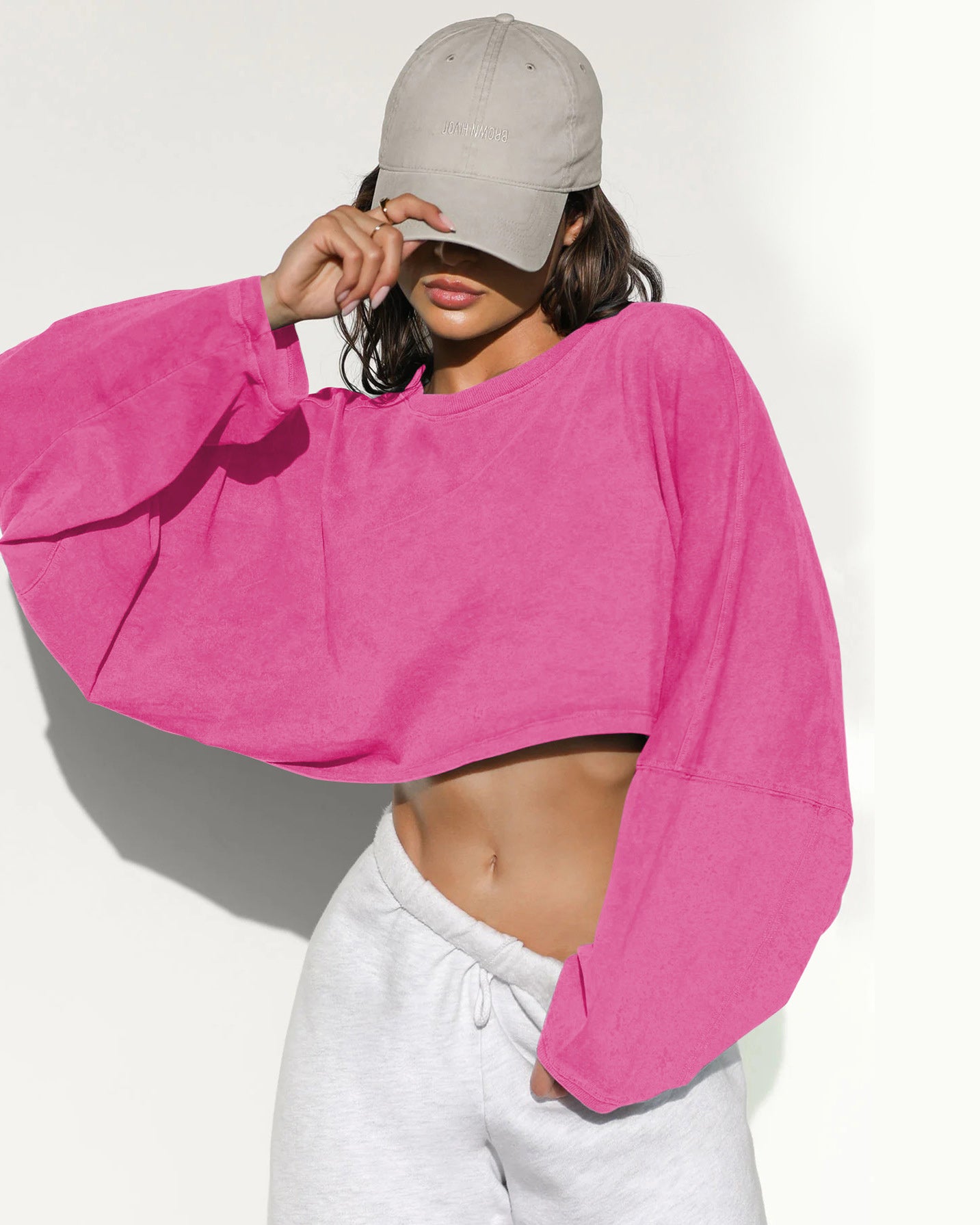 Women's Plain Batwing Sleeve Crop Sweatshirt