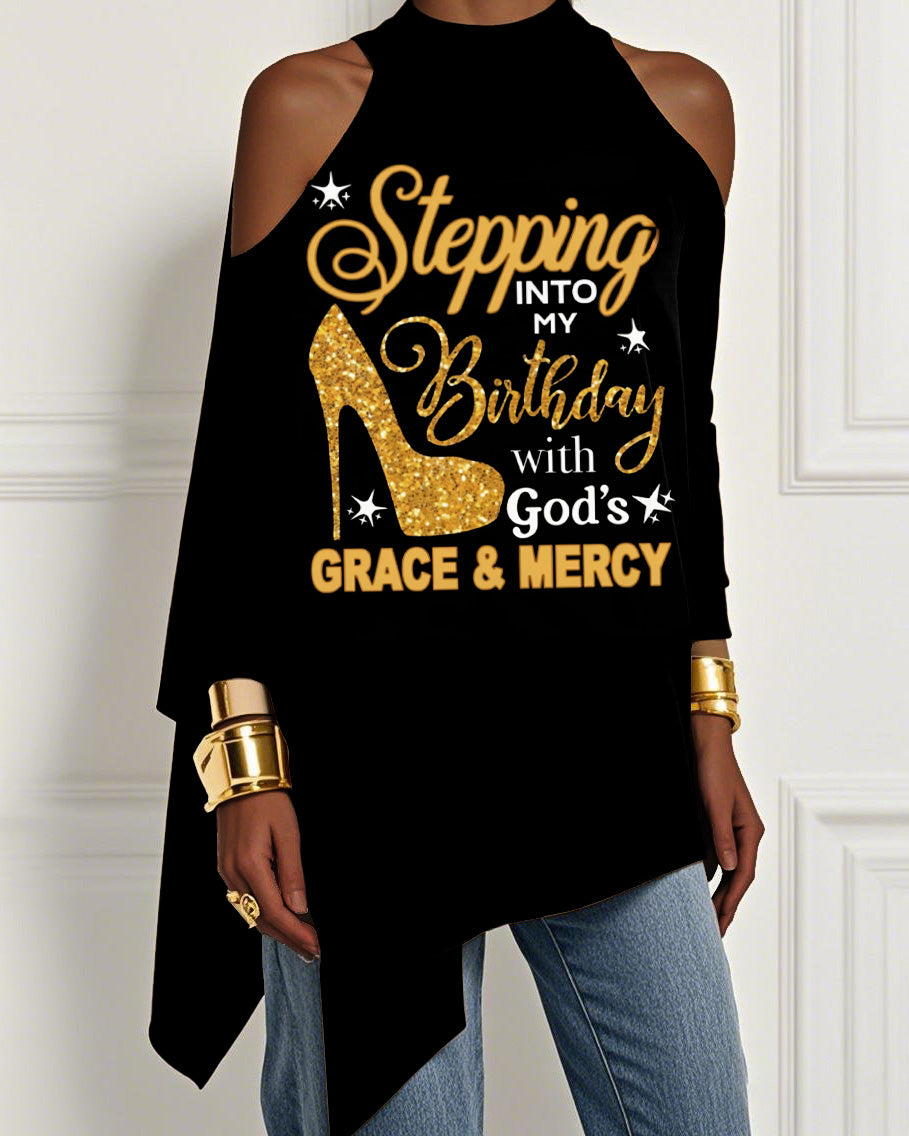 Stepping Into My Birthday Irregular Off-shoulder Top