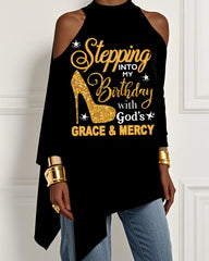 Stepping Into My Birthday Irregular Off-shoulder Top