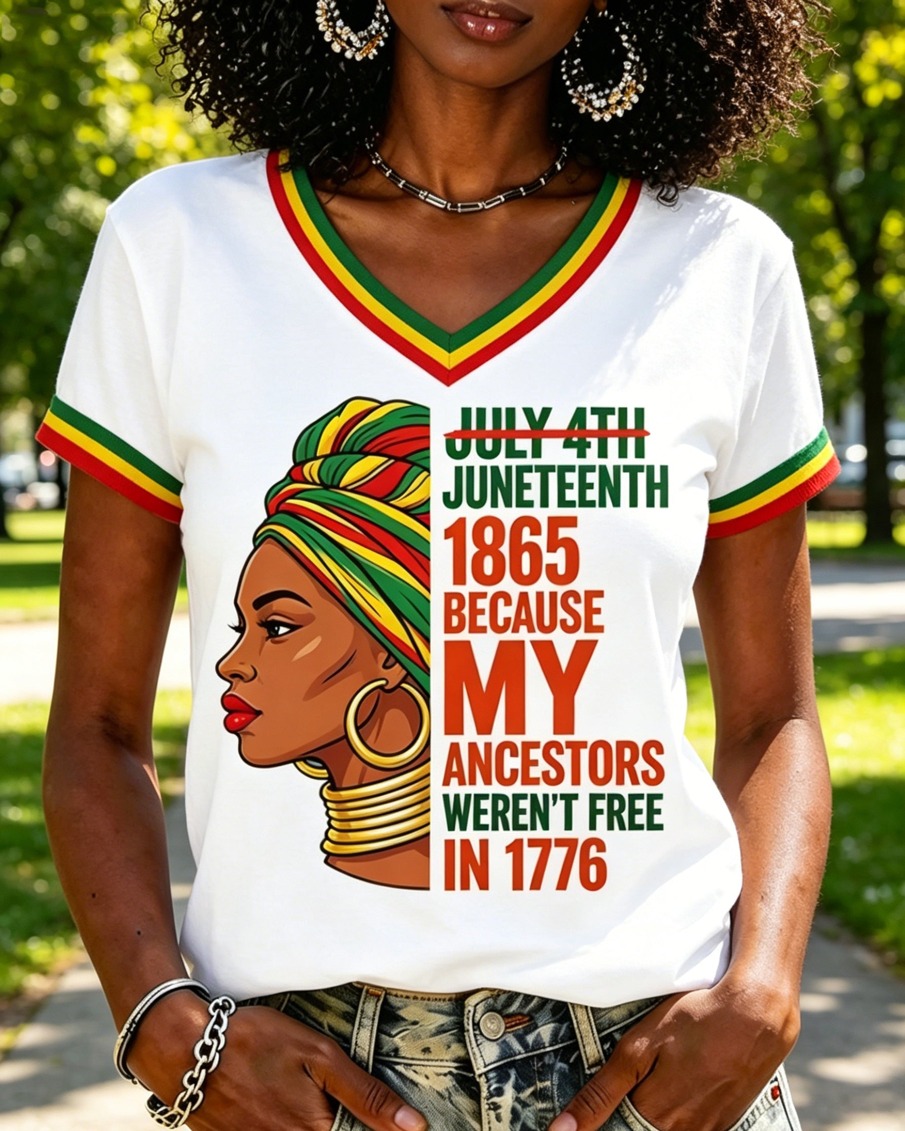 Juneteenth Black Women Freedom Since1865 V-neck Short Sleeve Tshirt
