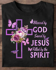 100% Cotton Blessed By God Saved By Jesus Crew Neck Short Sleeve Tshirt