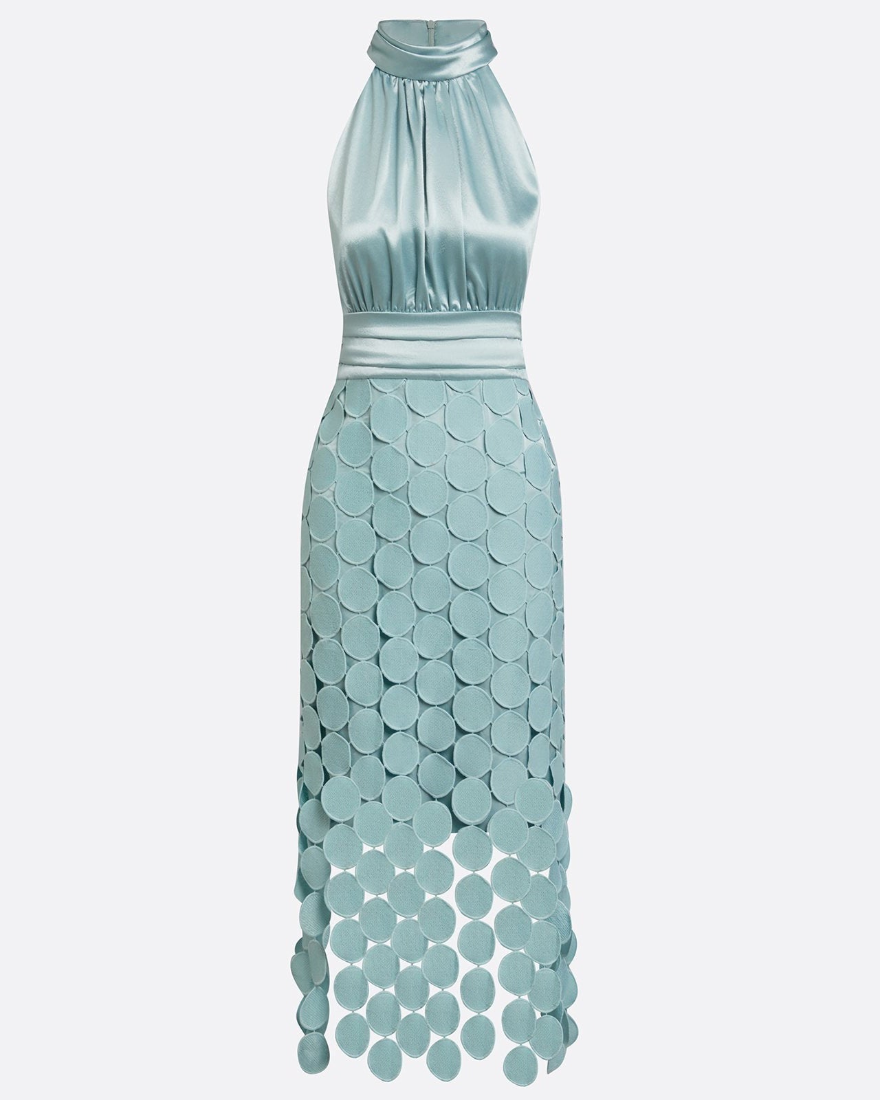 Satin Ruched Halter Neck Sleeveless A-Line Midi Dresses