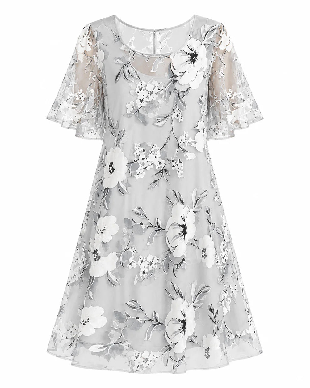 Floral Chiffon Dress with Sheer Overlay
