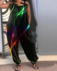 Fluorescent Curve Printing Women's Jumpsuit