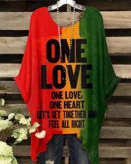 Round Neck Reggae One Love Irregular Shirt