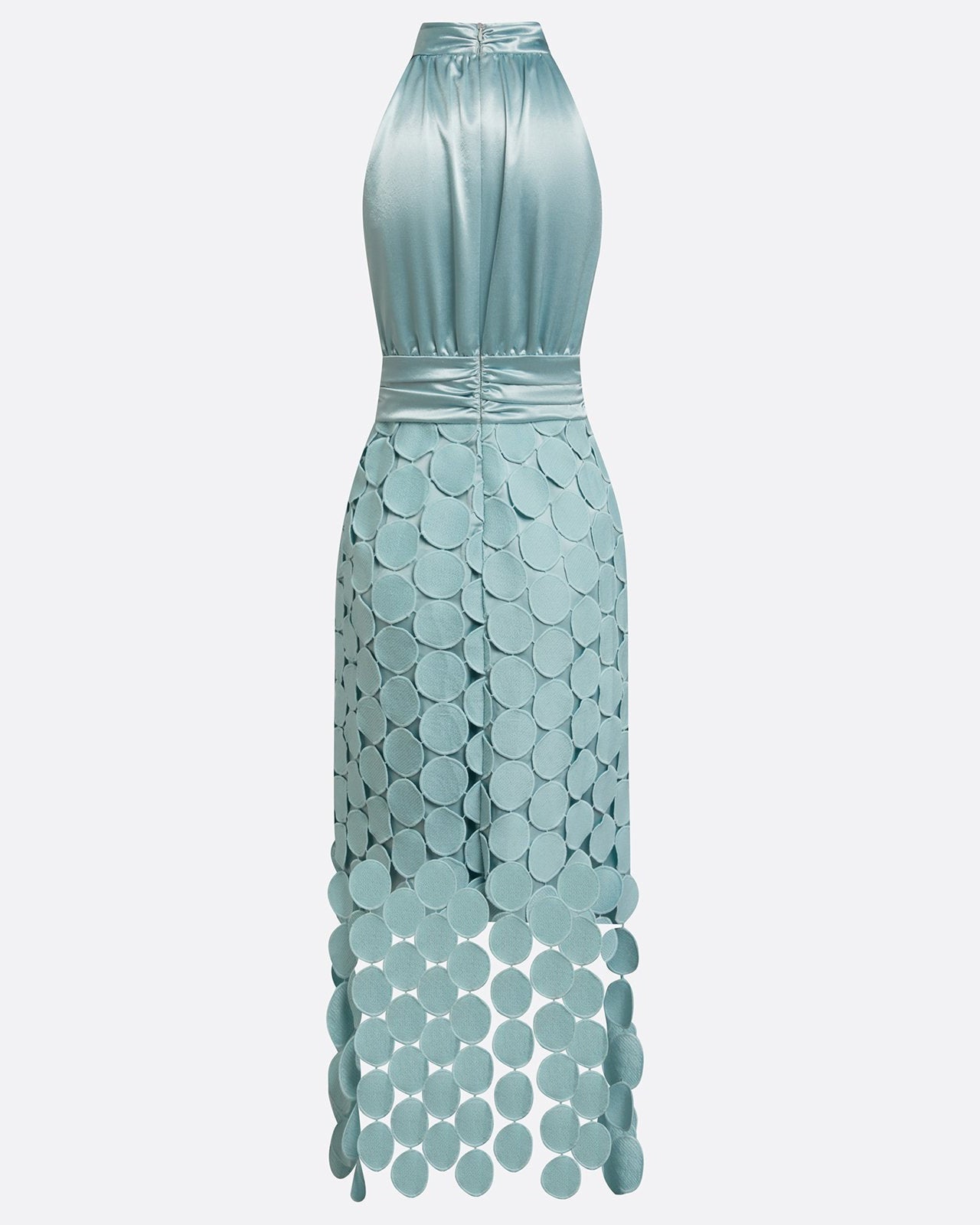 Satin Ruched Halter Neck Sleeveless A-Line Midi Dresses