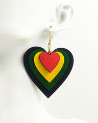 Heart Multicolor Wood Cut Earrings