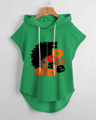 Focused Black Girl Magic Low Hem Drawstring Hooded Tee