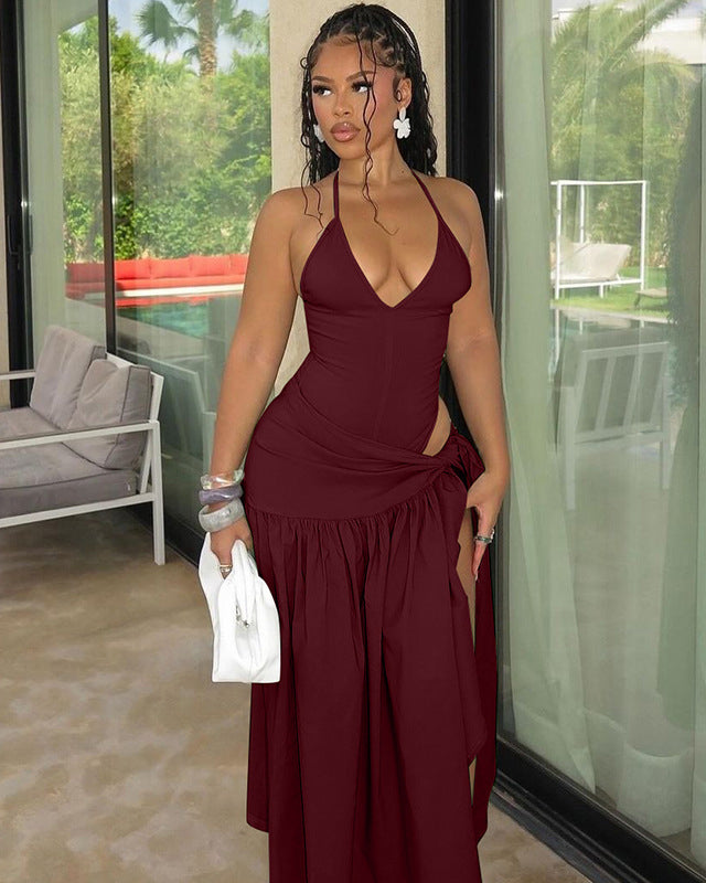 Fashionable and Sexy Backless Lace-up Suit Dress