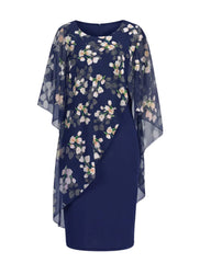 Floral Print Chiffon 2-Piece Set Crew Neck Mini Dress