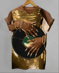 Black Woman Gold Dress Art V-neck Short Sleeve Tshirt