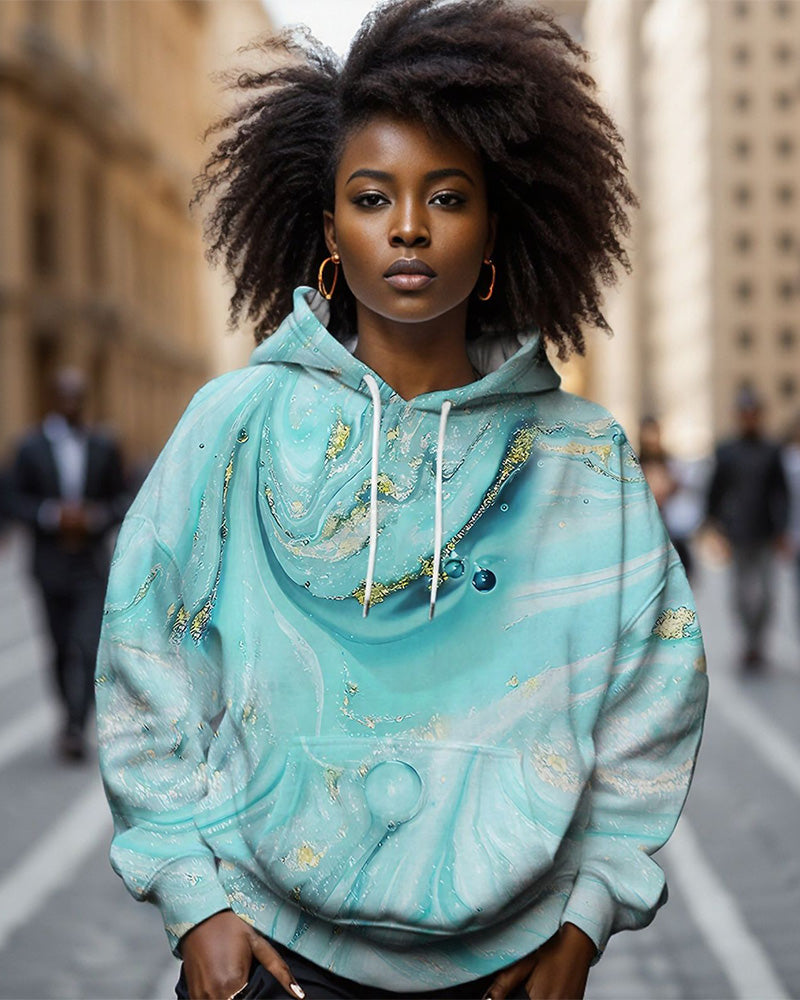 Turquoise Marble Gold Foil Hoodie