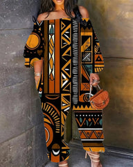 Black Art Ethnic Style One-shoulder Printed Jumpsuit