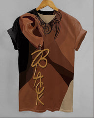 Black Letter Earrings V-neck Short Sleeve Tshirt