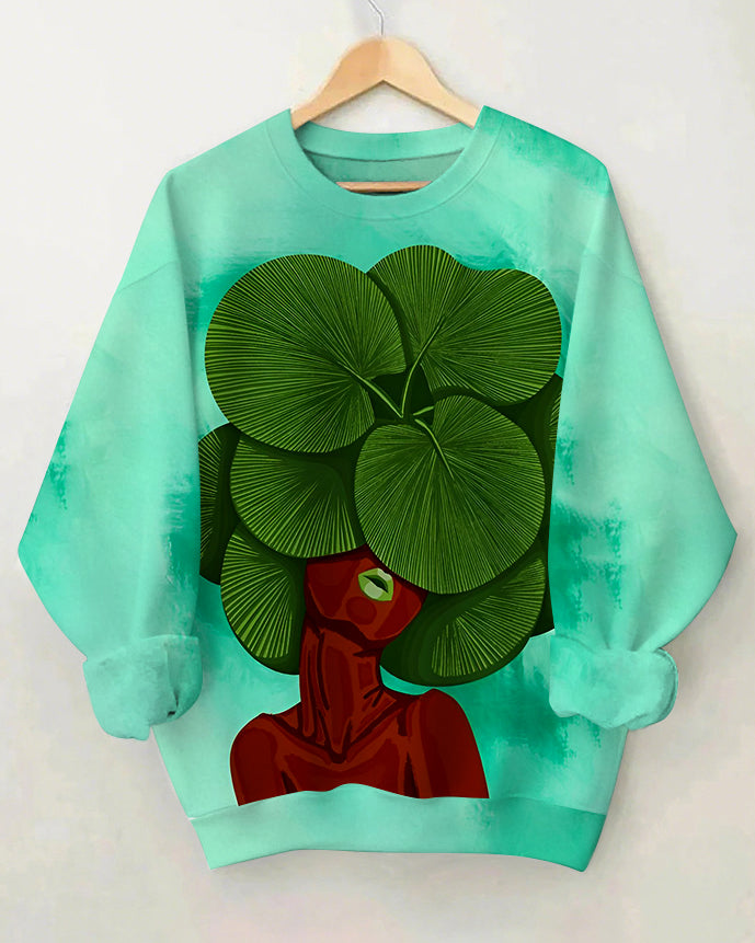 Leaves Black Girl Print Crewneck Sweatshirt