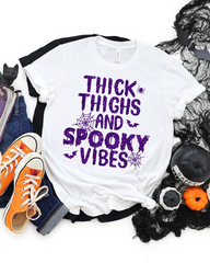 Thick Thighs Spooky Vibes 100% Cotton Crew Neck Short Sleeve Tshirt