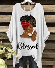 Round Neck Afro Girl Blessed Irregular Shirt
