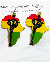 African Geometric Map Black History Month Color Wooden Earrings