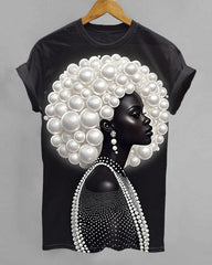 Pearl Afro Black Woman Crew Neck Short Sleeve Tshirt