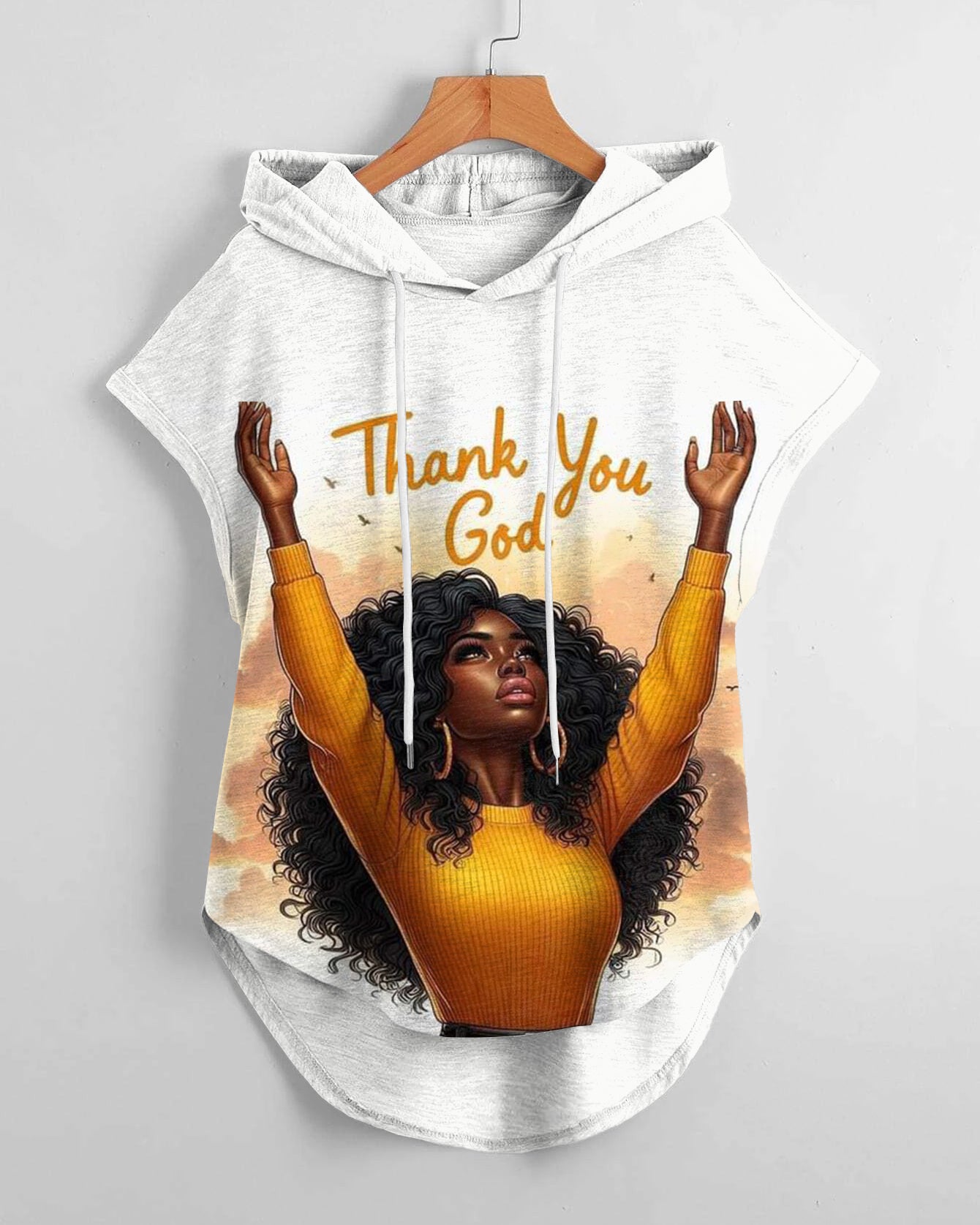 Thank You God Magic Low Hem Drawstring Hooded Tee