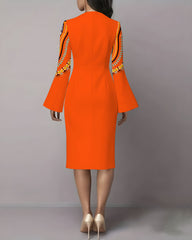 African Ethnic Prints Flared Sleeves Midi Bodycon Dresses