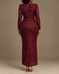 Long Sleeve Twist Front High Slit Bodycon Evening Party Gown for Women