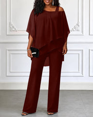Asymmetric Off-Shoulder Chiffon Top & Trouser Set