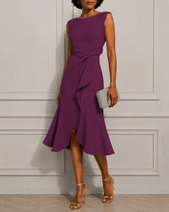 Round Neck Waist Knot Ruffle Hem Formal Dress