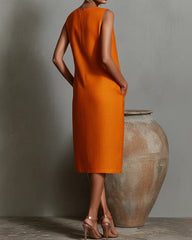 Silk Casual Solid Tailored Sleeveless Midi Dress