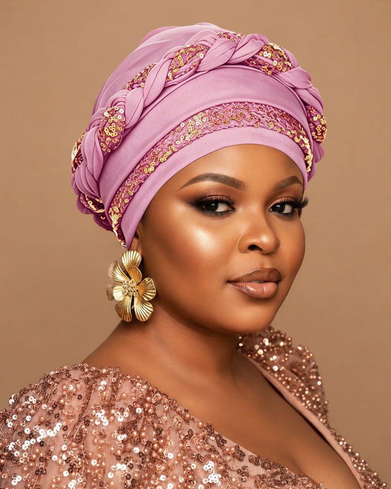 Gold Sequin Braid Turban Hat