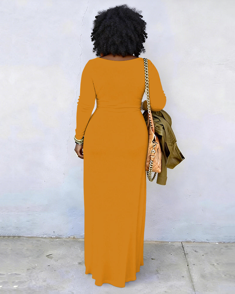 African Textile Design Print Crew Neck Long Sleeve Dress